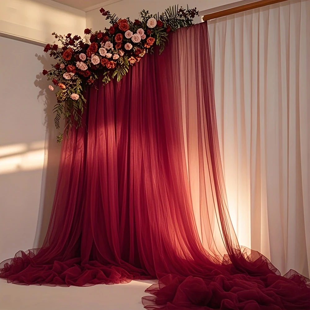 Mesh Gauze Backdrop Curtain Parties Wrinkle Free Photo Curtains Backdrop Drapes Fabric Decoration for Birthday Party Wedding