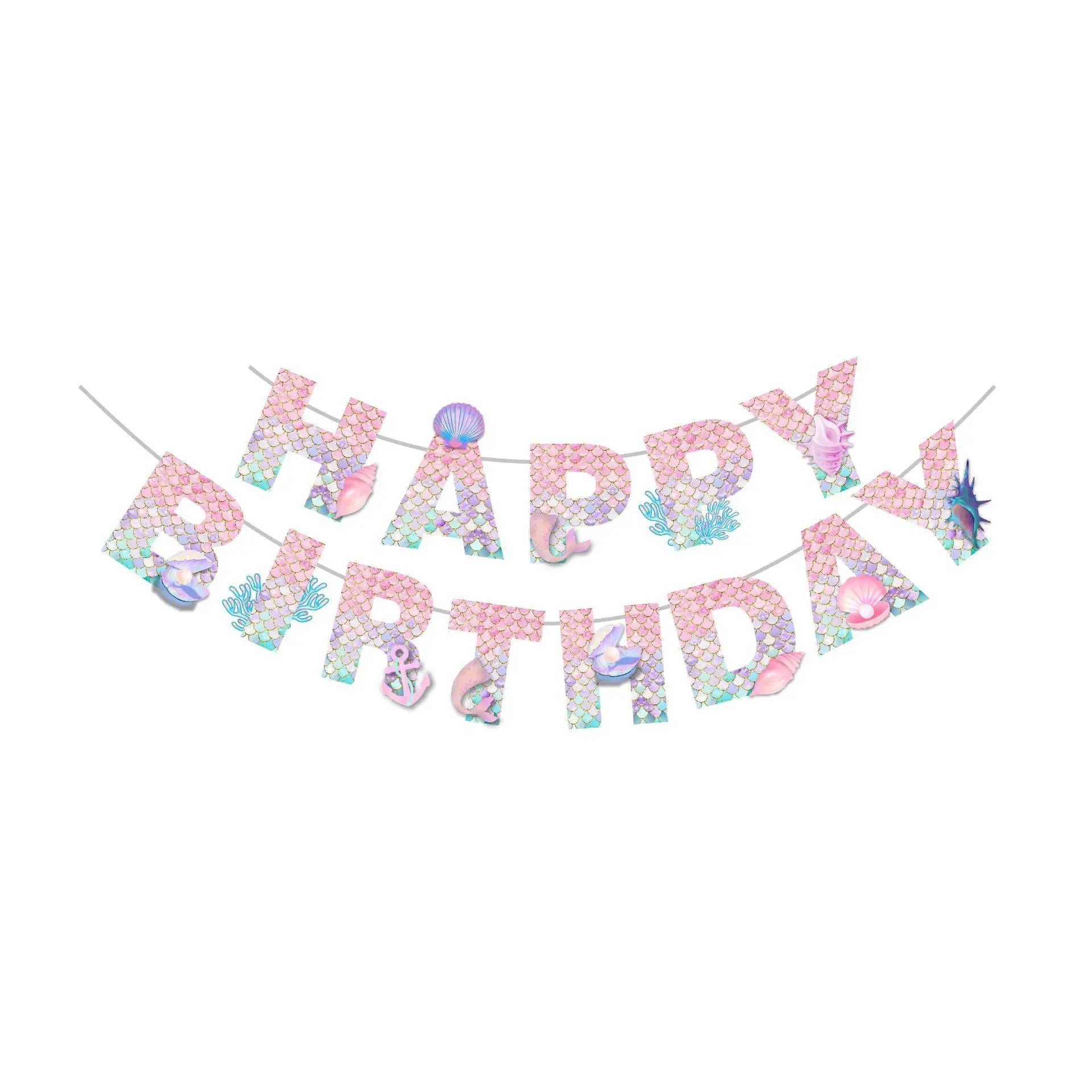 Mermaid Themed Party Disposable Tableware Little Mermaid Tail Paper Plates Cups Napkins Banner Birthday Party Decoration Supplie