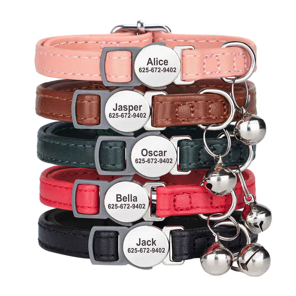 Cute Breakaway Personalized Kitten Cat Collar & Bell Safety Buckle Quick Release Custom Engraved Name ID Tag