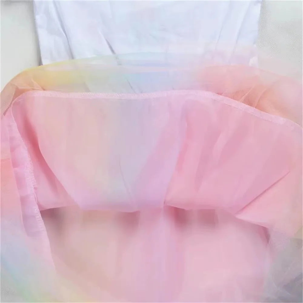 Summer Girls Daily Dresses Fly-sleeve Mesh Star Princess Dress Children's Cartoon Gaby Cosplay Costume+Headband Birthday Gift