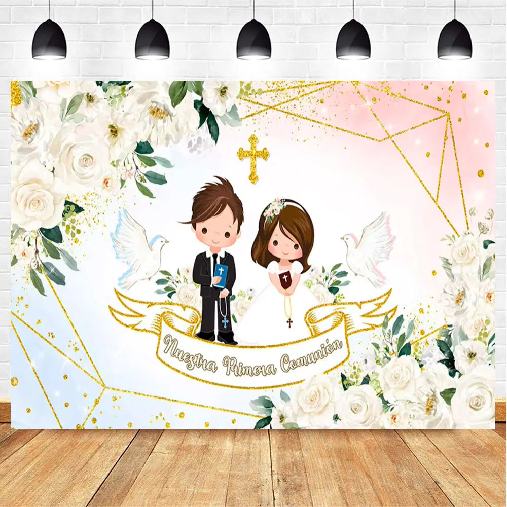 My First Communion Theme God Bless Boy Girls Party Decoration Supplie Grail God Bless Baptism Christening Baby Shower Background
