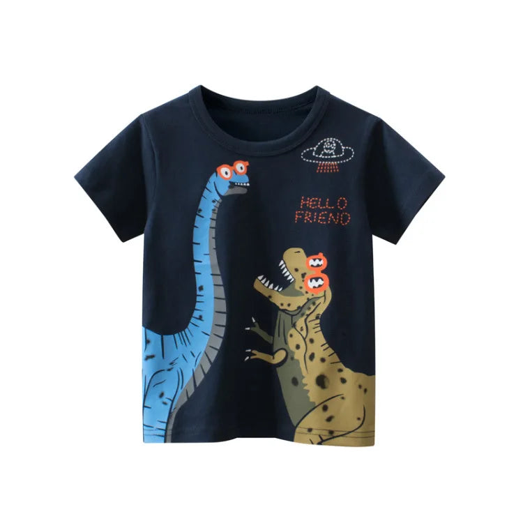 Children's short sleeve cotton T-shirt by I YAN, Korean version, featuring a colorful cartoon design for boys aged 2-9 years.