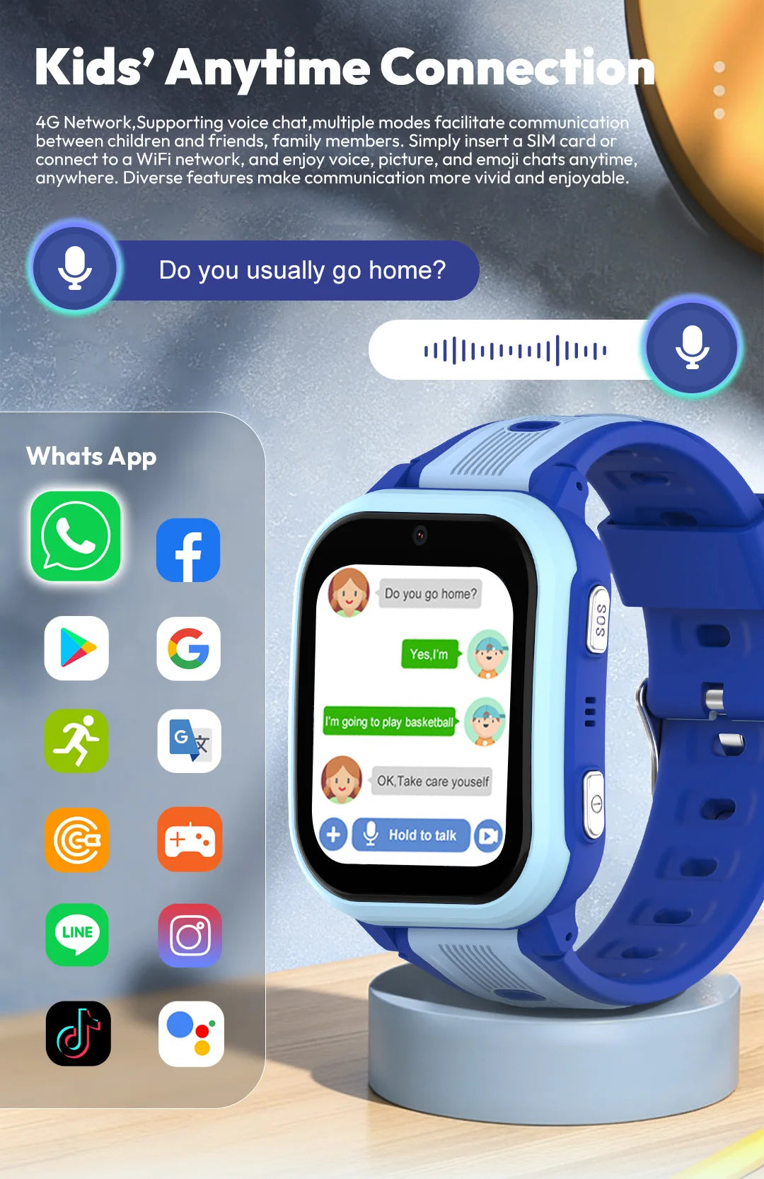 Wonlex 4G Kids Smartwatch by I YAN featuring dual cameras, GPS tracking, and a colorful display for children.