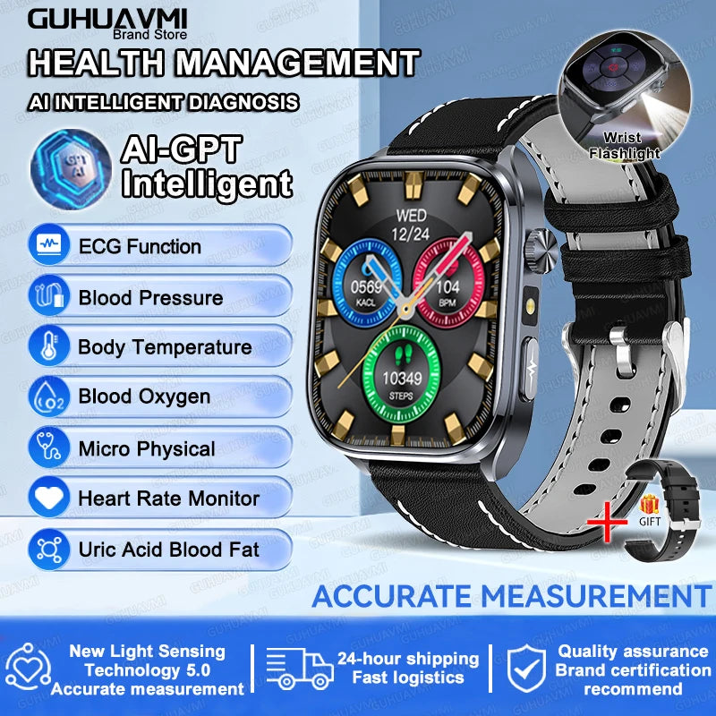 2025Nursing Level Uric Acid Blood lipids Smart Watch Men Blood Pressure ECG+PPG Clock Body Analysis Voice Call Health Smartwatch