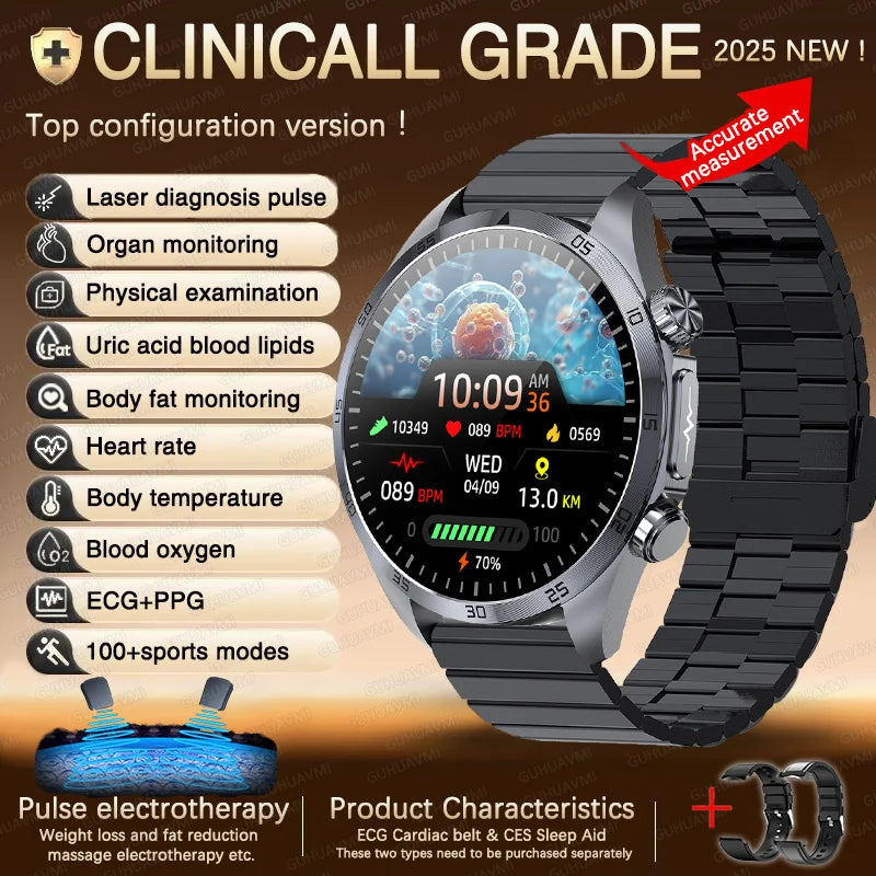 2026 New Pulse﻿ ECG+PPG Treatment Smart Watch Men Blood Lipid Uric Acid BP Body Fat Tired monitor Sports Health Call Smartwatch