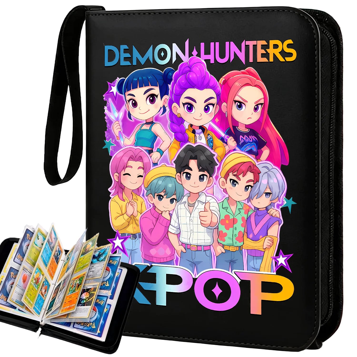I YAN Demon Hunters card album binder with 400 pockets, PU zipper holder, designed for collecting and organizing trading cards.