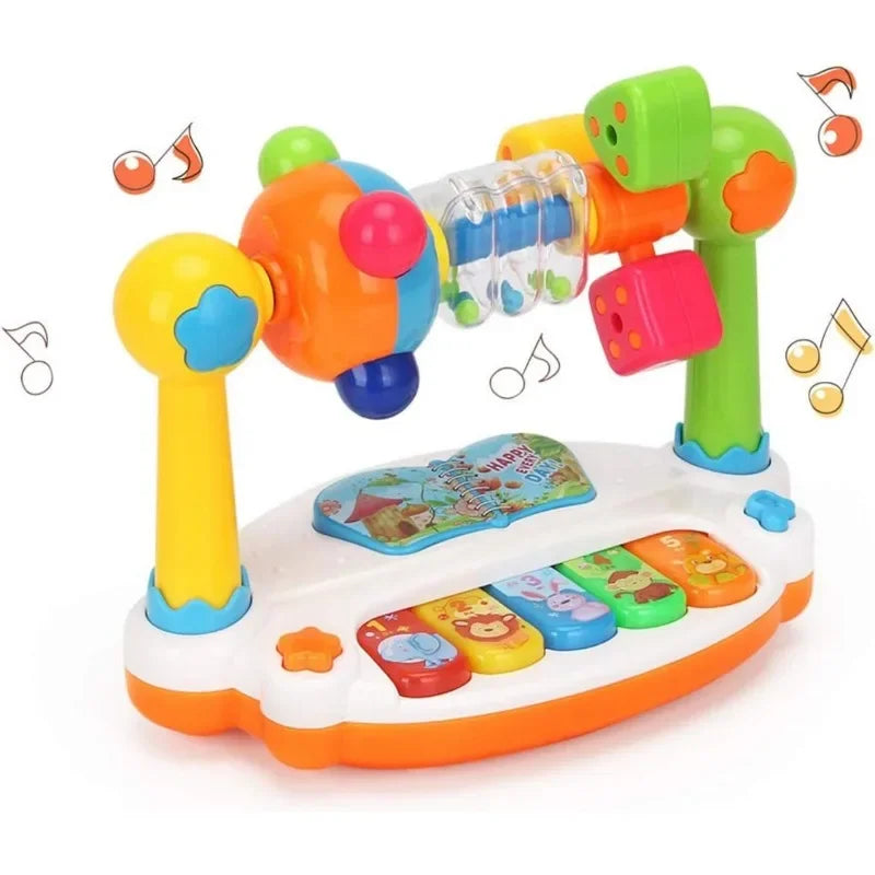 I YAN baby piano toy with rotating musical keyboard, colorful lights, and sound features for toddlers aged 4 to 6.