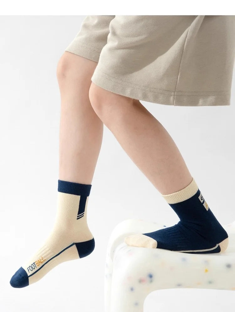 5 Pairs Children's' Socks Spring Autumn Cotton Socks Kids Striped Football Pattern Sock 1-14T Boys Mid-calf Length