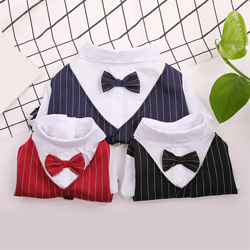Pet Clothes Dog Shirt Dog Tuxedo Bow Tie Shirt for Boy Dog Wedding Party Bulldog Pug Puppy Costume Pet Teddy Summer Thin Outfits