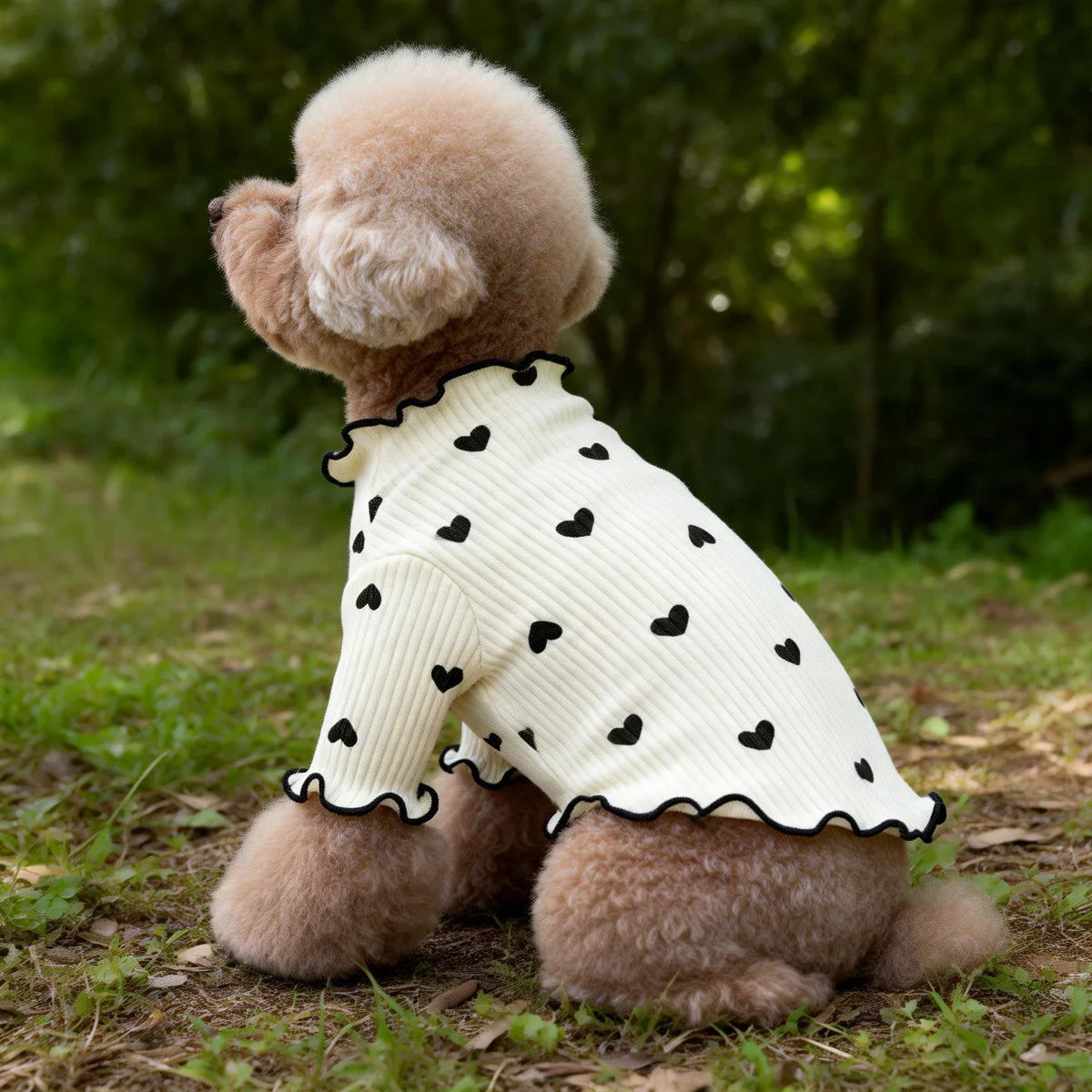 Cute I YAN pet T-shirt with stretch ribbed heart pattern, suitable for dogs and cats, featuring a comfortable home vest design