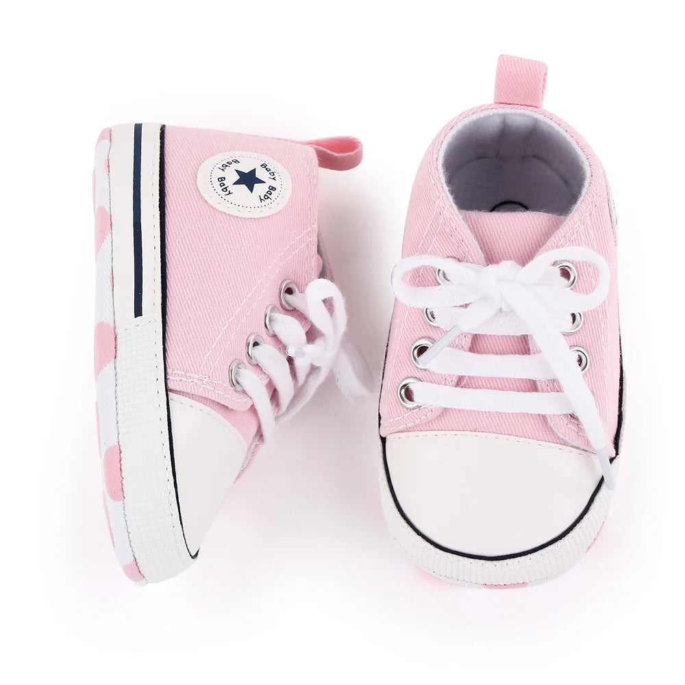 I YAN spring baby canvas sneakers for boys and girls with soft soles, non-slip design, perfect for first steps and toddlers.