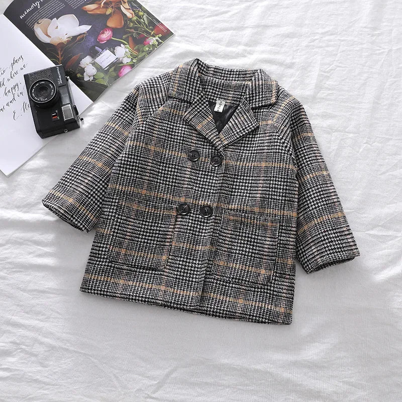 New Spring Autumn Boys Coats Long Style Grid Design Handsome Trench Coat For Kids 2-6 Years Old British Style Jacket