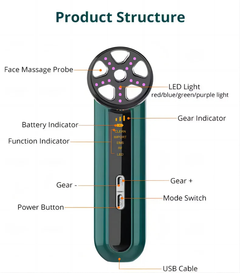 Microcurrent Facial Device Face Lifting Machine Neck Skin Tighten Massager LED Light Photon Vibration Rejuvenation Beauty Tool