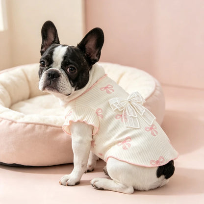 Pink Bow Print Pet Vest – Soft Breathable Summer Top for Cats & Small Dogs