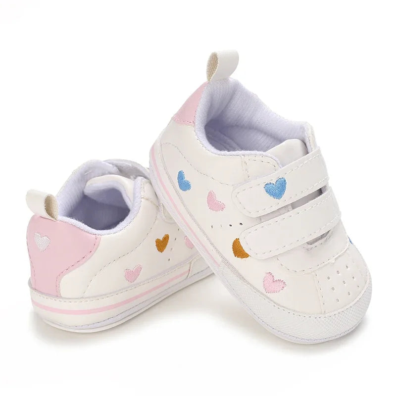 Cute I YAN baby girl crib shoes with soft soles, toddler first walkers, pink and white prewalker sneakers for infants 0-18 months