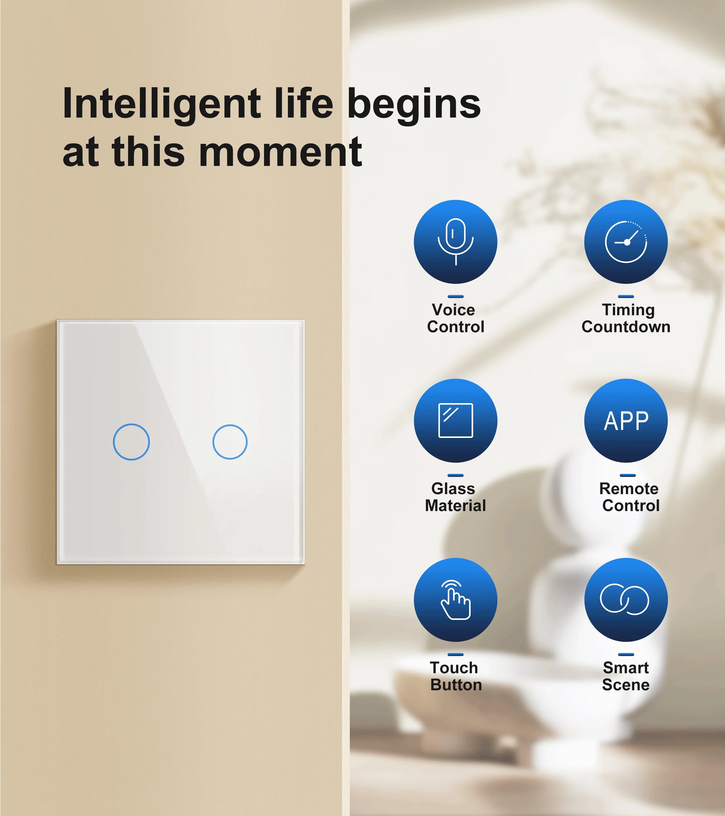 Wifi Wall Touch Switch EU No Neutral Wire Required Smart Light Switch 1 2 3 Gang 220V Tuya Smart Home Support Alexa Google Home