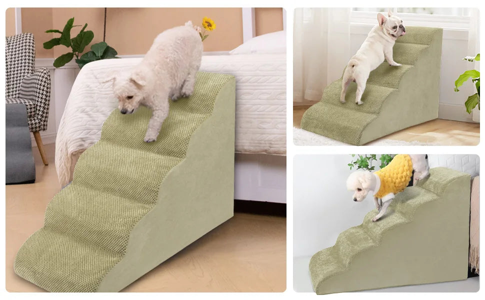 Dog Stairs & Ramp - High-Density Foam Pet Steps, Extra-Wide Non-Slip Orthopedic Dog Ladder with Soft Foam Padding