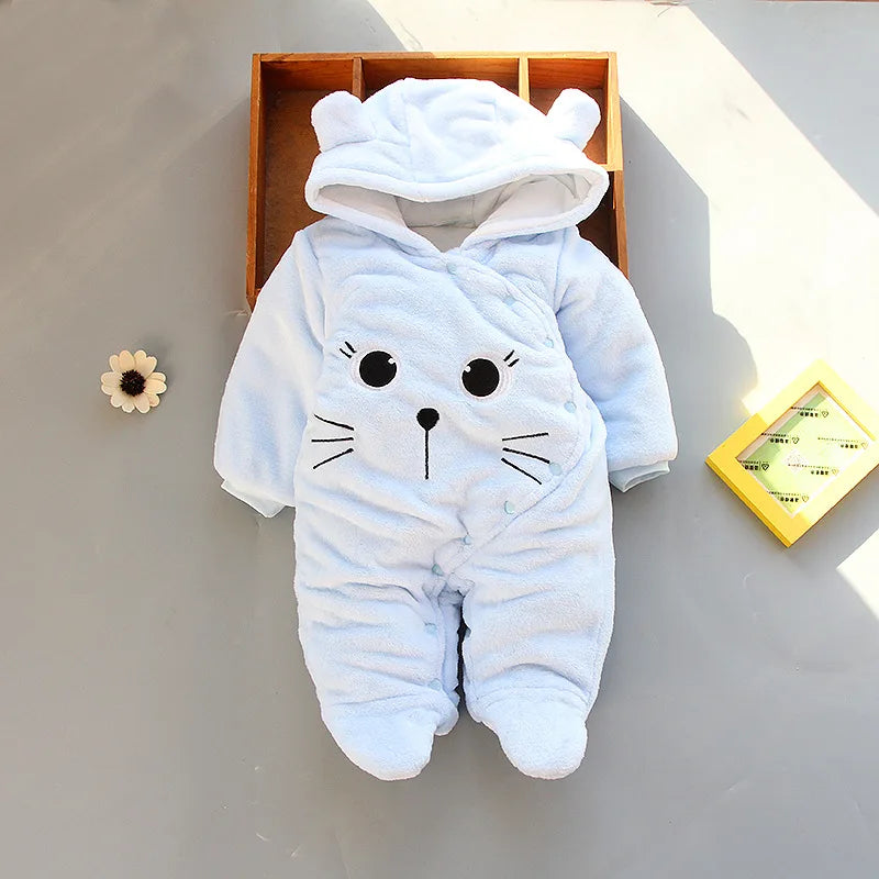 Autumn Winter Baby Boy Rompers Hooded Thick Cotton Newborn Jumpsuit Infant Baby Girl Overalls Toddler New Born Coat
