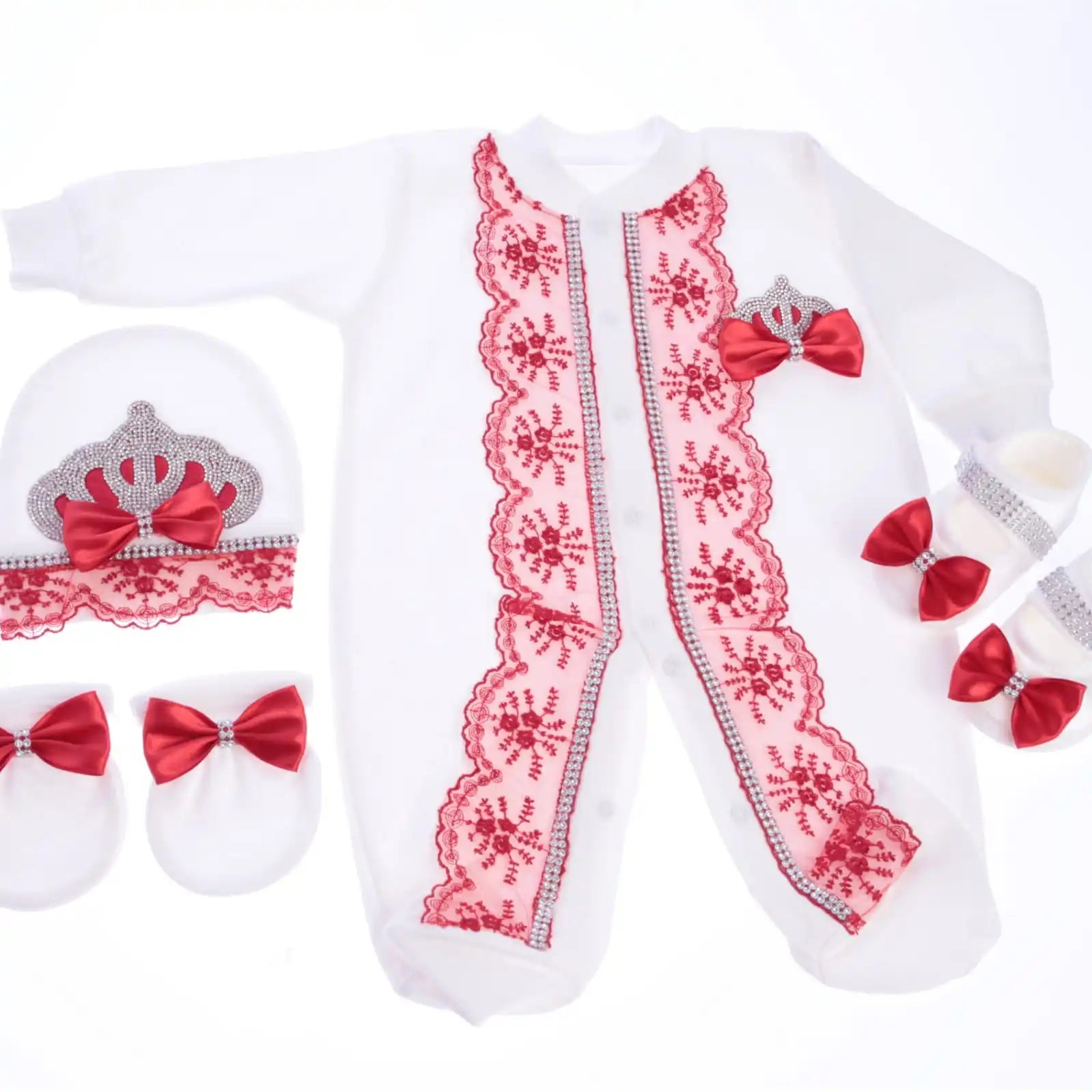 Luxury Newborn Baby Romper Set 4-Piece – Crystal Crown Layette for Photography & Coming Home - I YAN