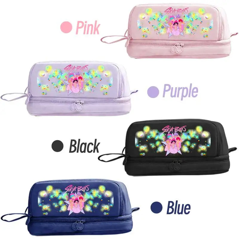 I YAN Kpop Demon Hunters pencil case with double-layer design, anime-themed stationery bag for kids and fans