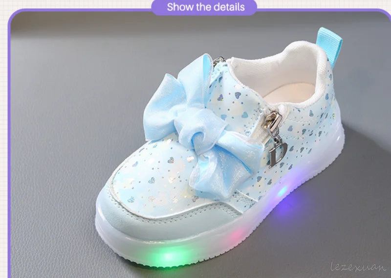 LED Casual Sneakers For Spring Girls KPop Demon Hunters Printed Mesh Breathable Shoes Children Lighted Non-slip Pink Purple