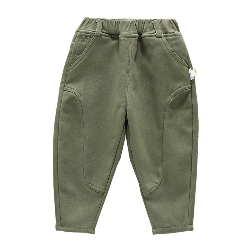 Autumn Winter Baby Grils Boys Pants Splicing Solid Color Kids Baby Boys Grils Pencil Pants Thick Elastic Waist Simple 1-6Y Boys Trousers