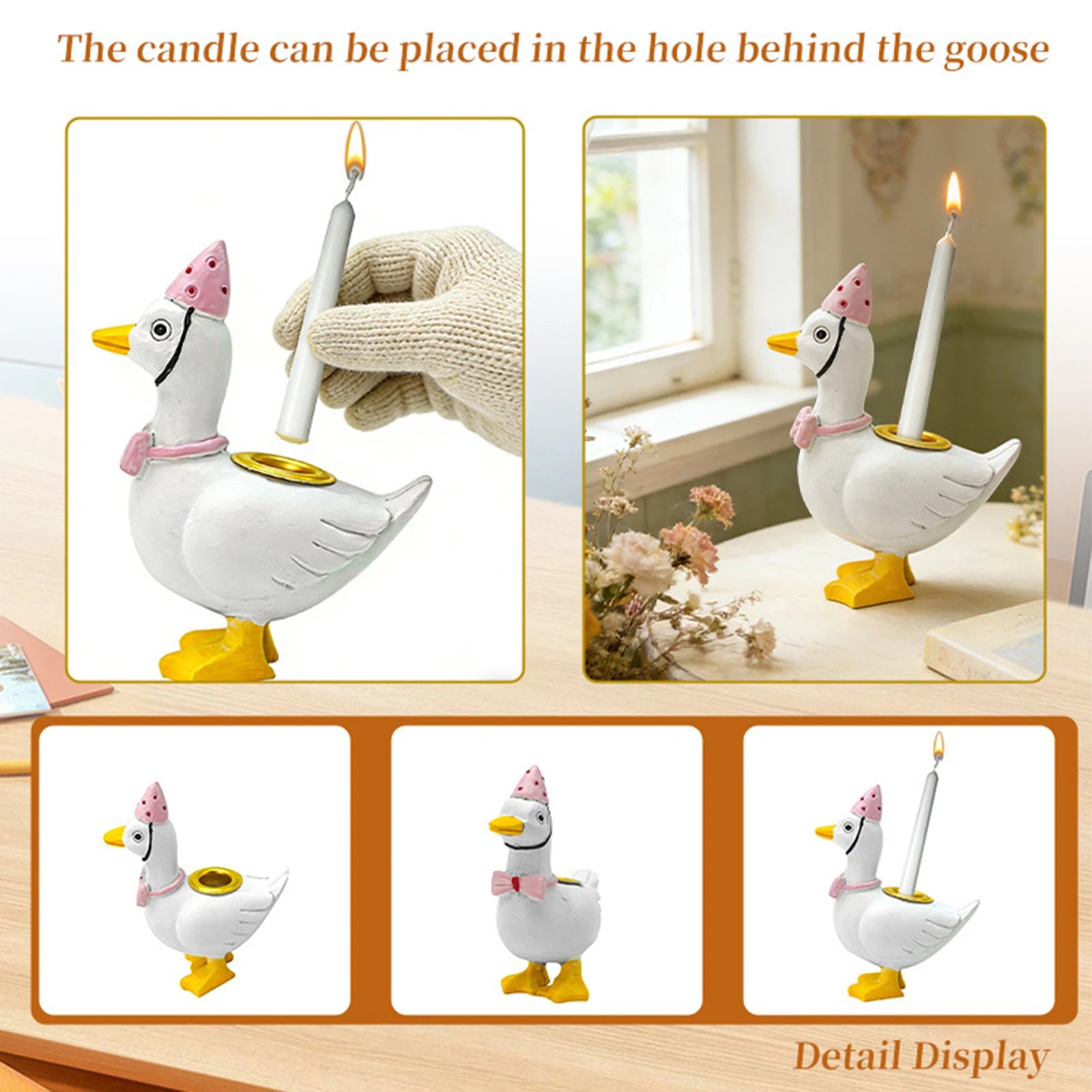 2Pcs Resin Goose Cute Cake Topper Stand Candlestick Cake Candle Holders Birthday Party Supplies for Celebrations Decoration