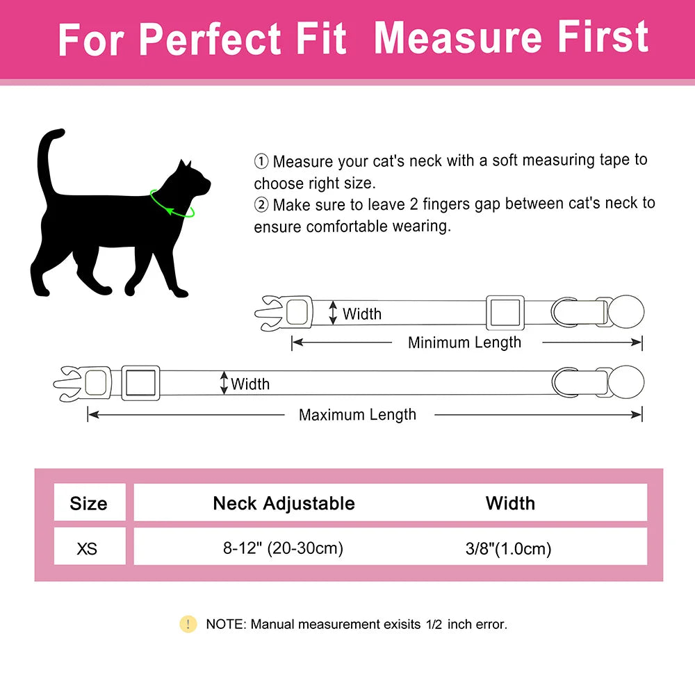 Cute Breakaway Personalized Kitten Cat Collar & Bell Safety Buckle Quick Release Custom Engraved Name ID Tag
