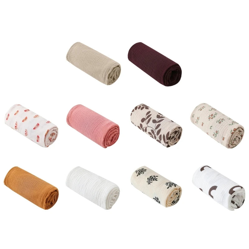 I YAN cotton baby swaddle blanket with floral print, soft muslin fabric, ideal for newborns, stroller cover, and crinkle texture.