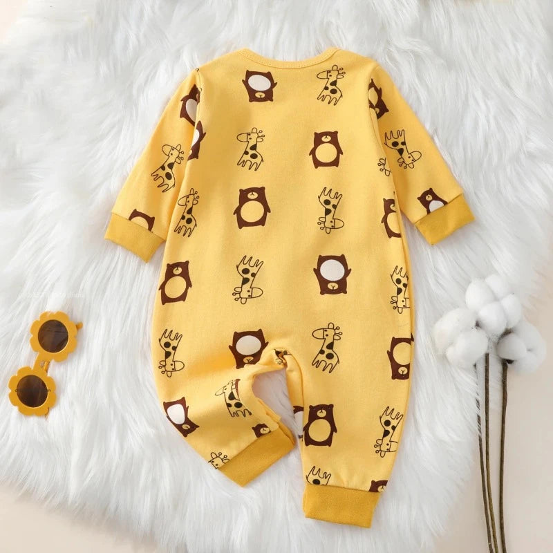 Baby cotton romper by I YAN, cute cartoon long sleeve bodysuit for newborns and infants up to 18 months, soft and comfortable.