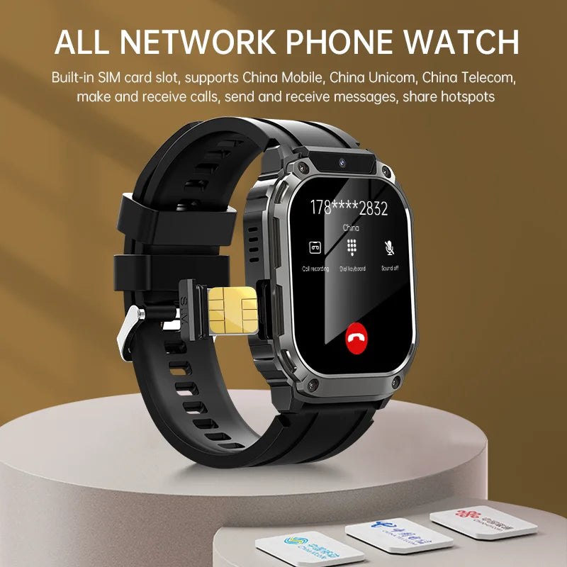 Smart Watch Android 4G SIM Card 1.96inch HD Screen with GPS WIFI Front Camera Video Call Sport Ourdoor for Men Women Kids