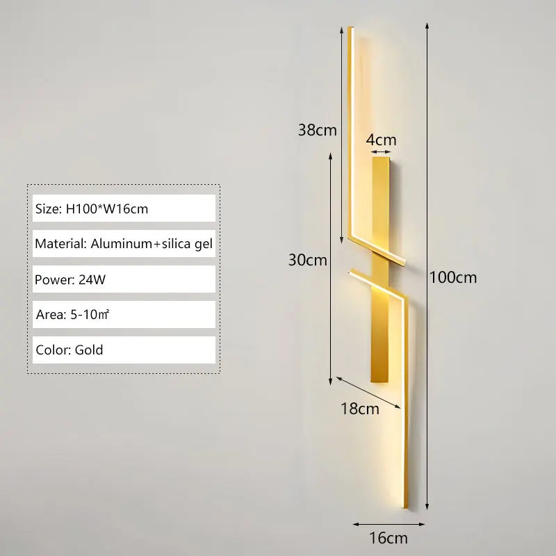 Minimalist Indoor LED Wall Lamp for Bedroom Living Room Wall Sconce for Home Decor Gold Black Interior Long strip LED Wall Light