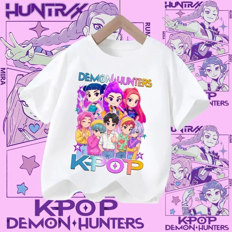 Soft Cotton T-Shirt for Girls  Movie Design Children's Clothing Gifts K-Pop Demon Hunters Fans Fashionable Casual Tops Summer