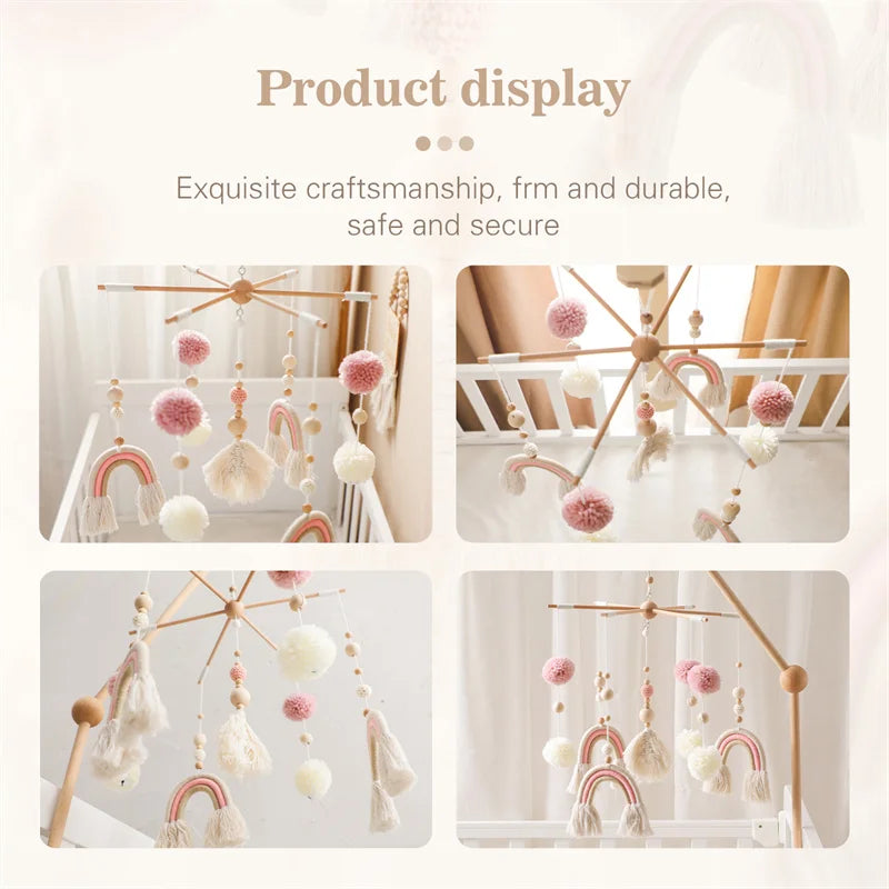 Boho Rainbow Baby Crib Mobile – Wooden Montessori Bed Bell for Newborns - I YAN