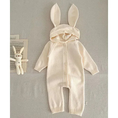 2026 New Spring 0-24M Toddler Baby Boys Girl Knitted Romper Long Sleeved Solid Color Hooded Infant Baby Knitted Jumpsuit