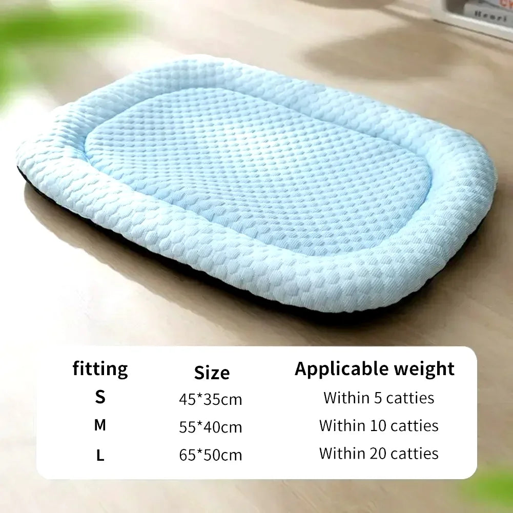 Cooling dog bed made of ice silk fabric by I YAN, breathable summer mat suitable for small to large dogs and cats.