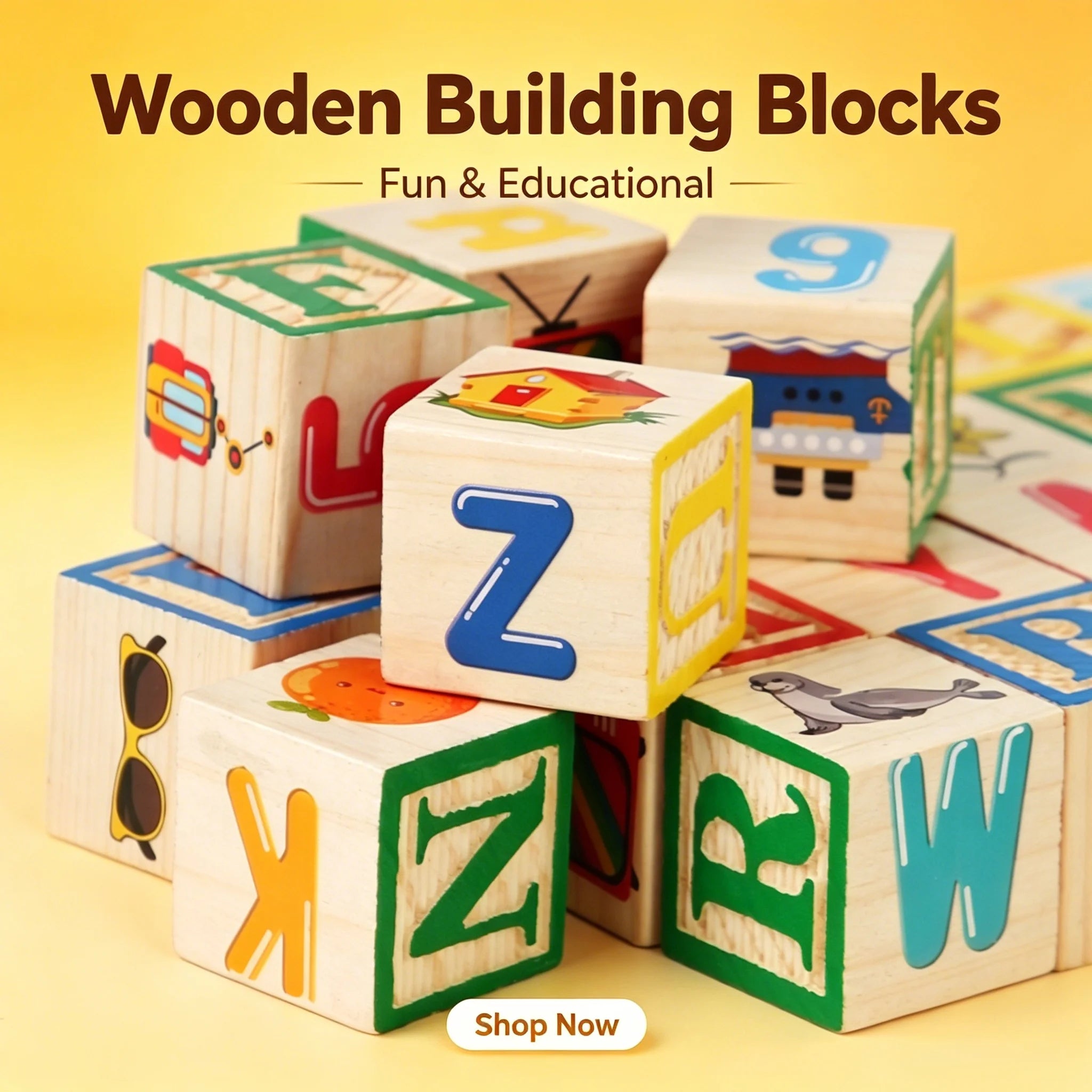 Montessori Wooden Alphabet Blocks Early Educational Stacking Toys Alphabet Number Animal Cognition Learning Blocks For Todders