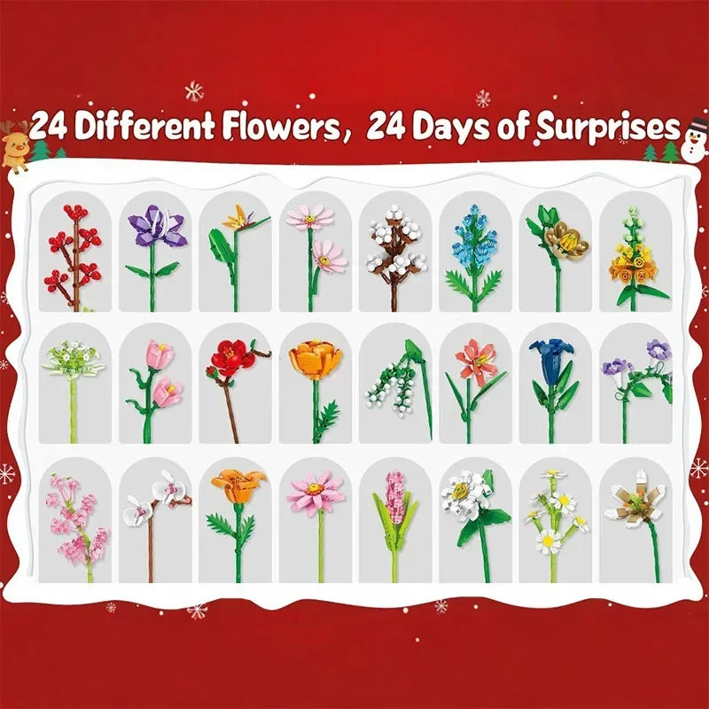 24 Days Flower Bouquet Building Blocks Christmas Advent Calendar Sunflower Countdown Advent Calendars Christmas Decoration 2025