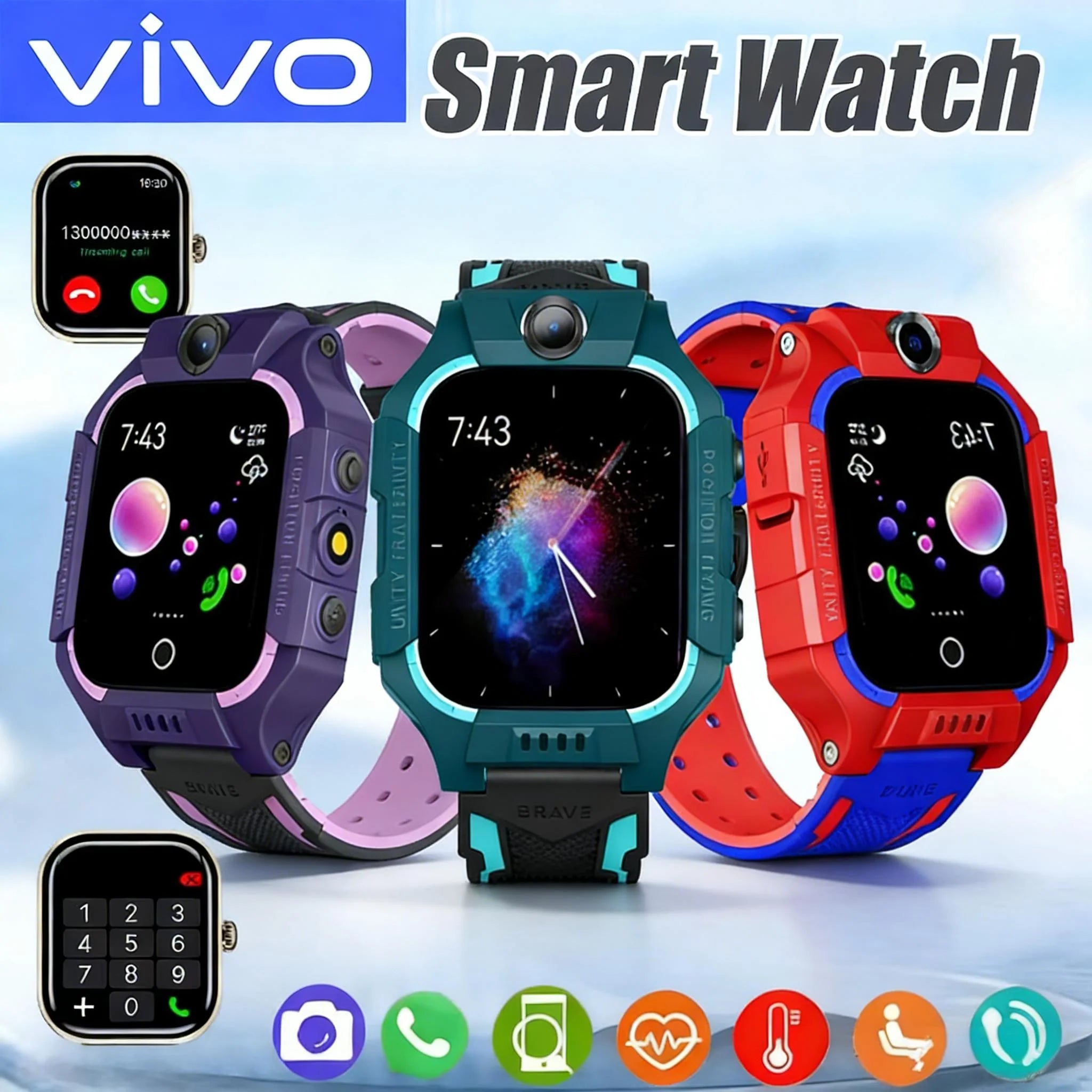 VIVO 4G Kids Smart Watch Mini Kids Phone with Call SOS Camera 3 in 1 Cartoon Watch Girl Boy Birthday Christmas Gift 2026New
