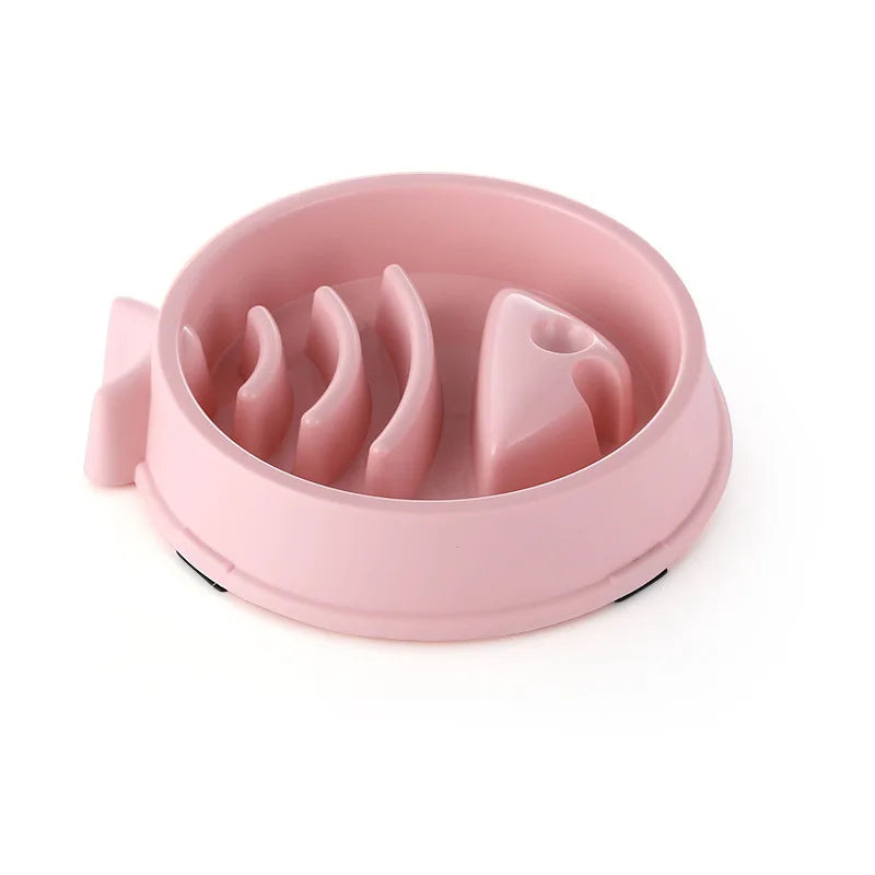 I YAN pet slow food bowl for cats and dogs, round, non-slip, thickened, in multiple colors, designed to prevent choking and aid digestion.