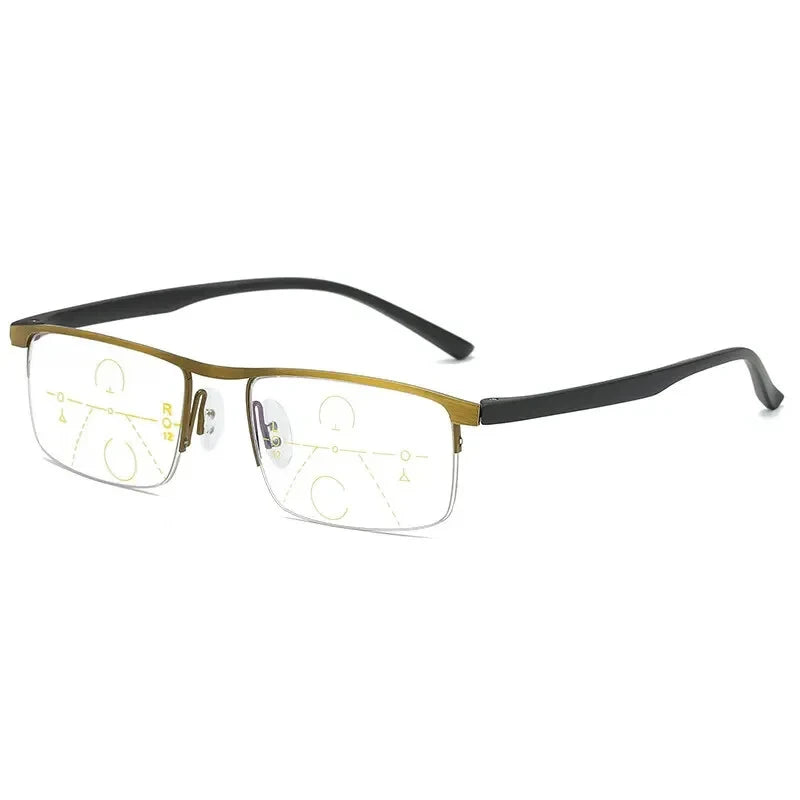 Progressive Multifocal Reading Glasses for Women and Men Anti-Blue Light Half Frame Bifocal Presbyopia Eyeglasses +100 To +400