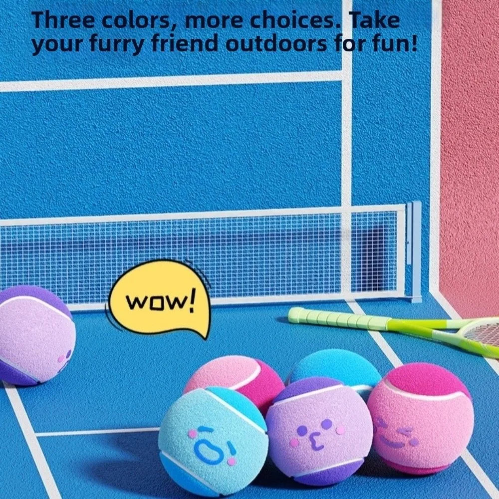3 pieces Elastic Pet Tennis Ball Eco Friendly Color Blocked Dog Chew Toy Squeaky Sound Cartoon Pattern Pet Bouncy Ball Training