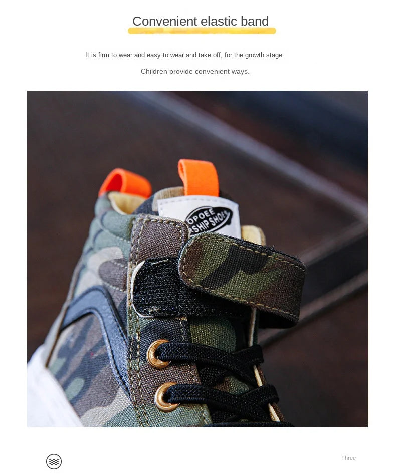 Spring Autumn Canvas Board Shoes Children Camouflage Flat Bottom Casual Shoes Boys Girls High Top Breathable Kid Sprint Sneakers