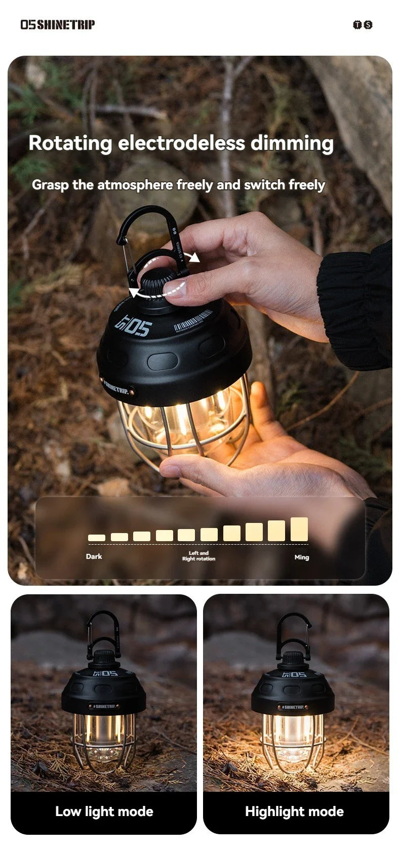Outdoor vintage pendant style camping lantern by I YAN, portable rechargeable tent light with long-lasting ambient illumination.