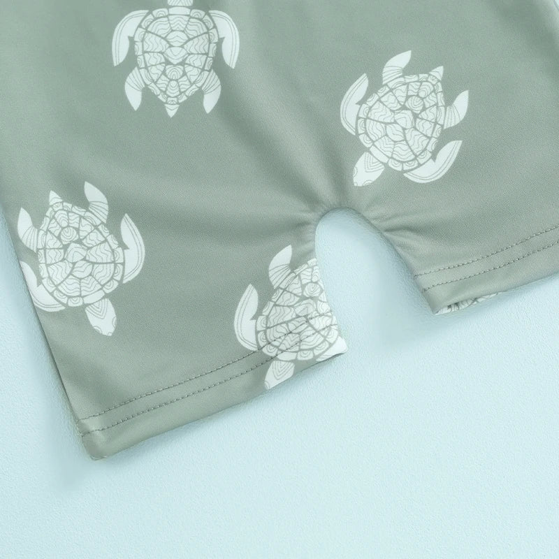 Tregren Toddler Boys Rash Guard Swimsuit Long Sleeve Turtle/Dinosaur Print Infant Bathing Suit Swimwear with Swim Caps Beachwear