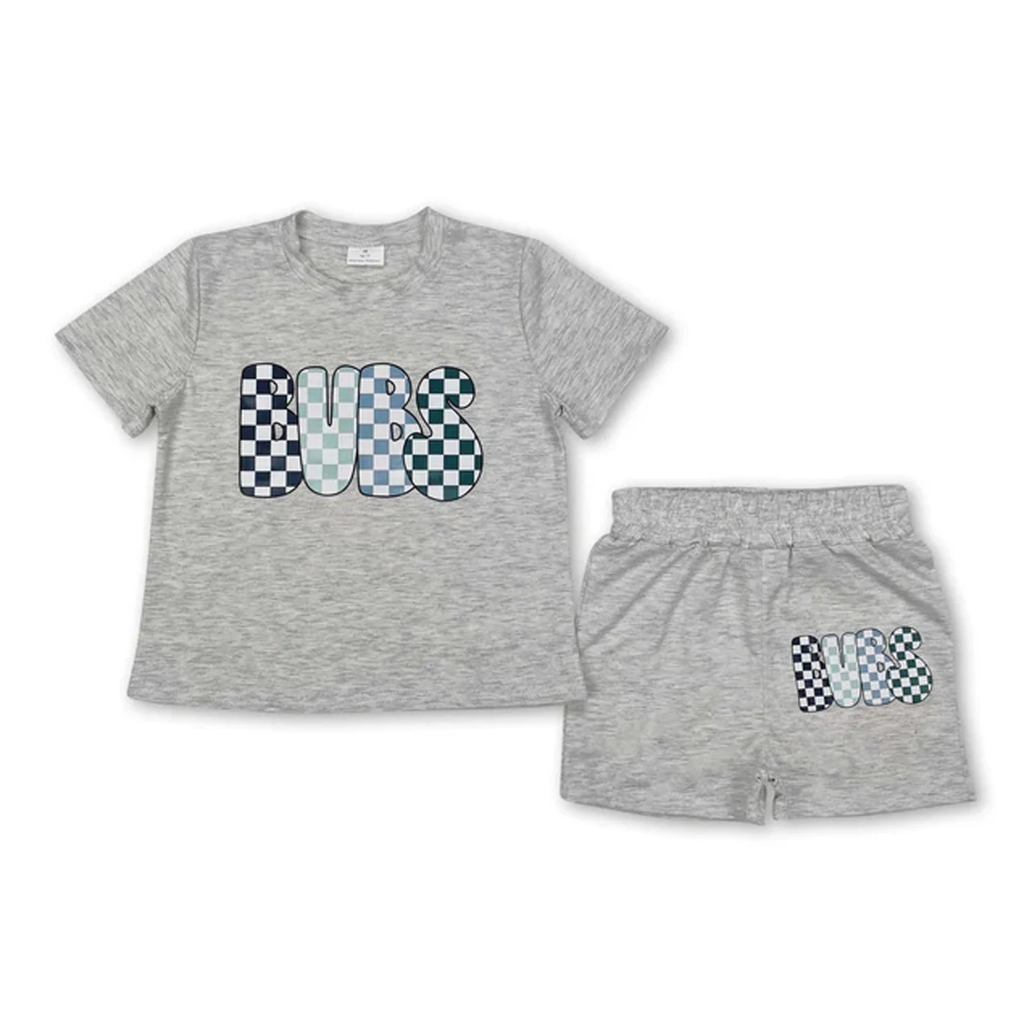 Toddler boy summer outfit by I YAN, matching set with printed short sleeve T-shirt and elastic waist shorts for kids.