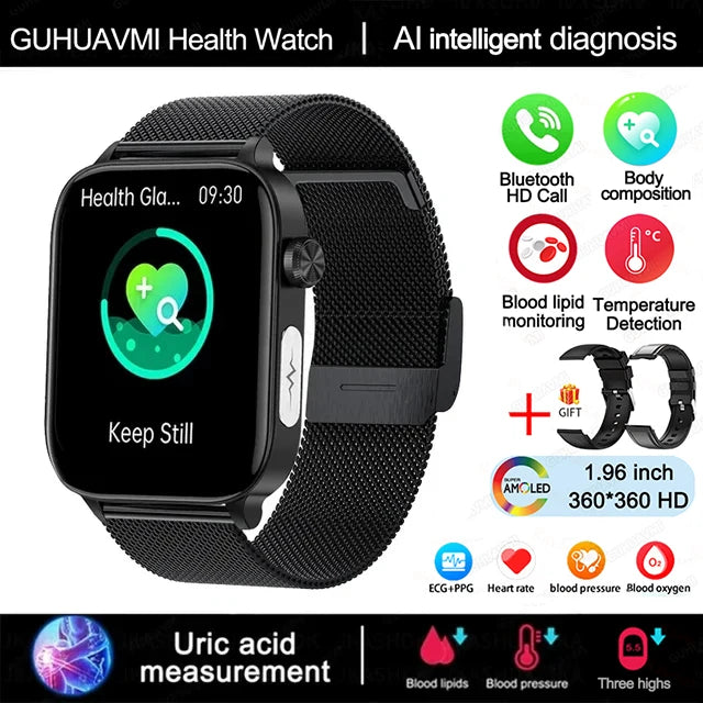 ECG+PPG Monitoring Smart Watch Women Blood pressure Blood Lipid Uric Acid Women Menstrual Health Tracker Smartwatches