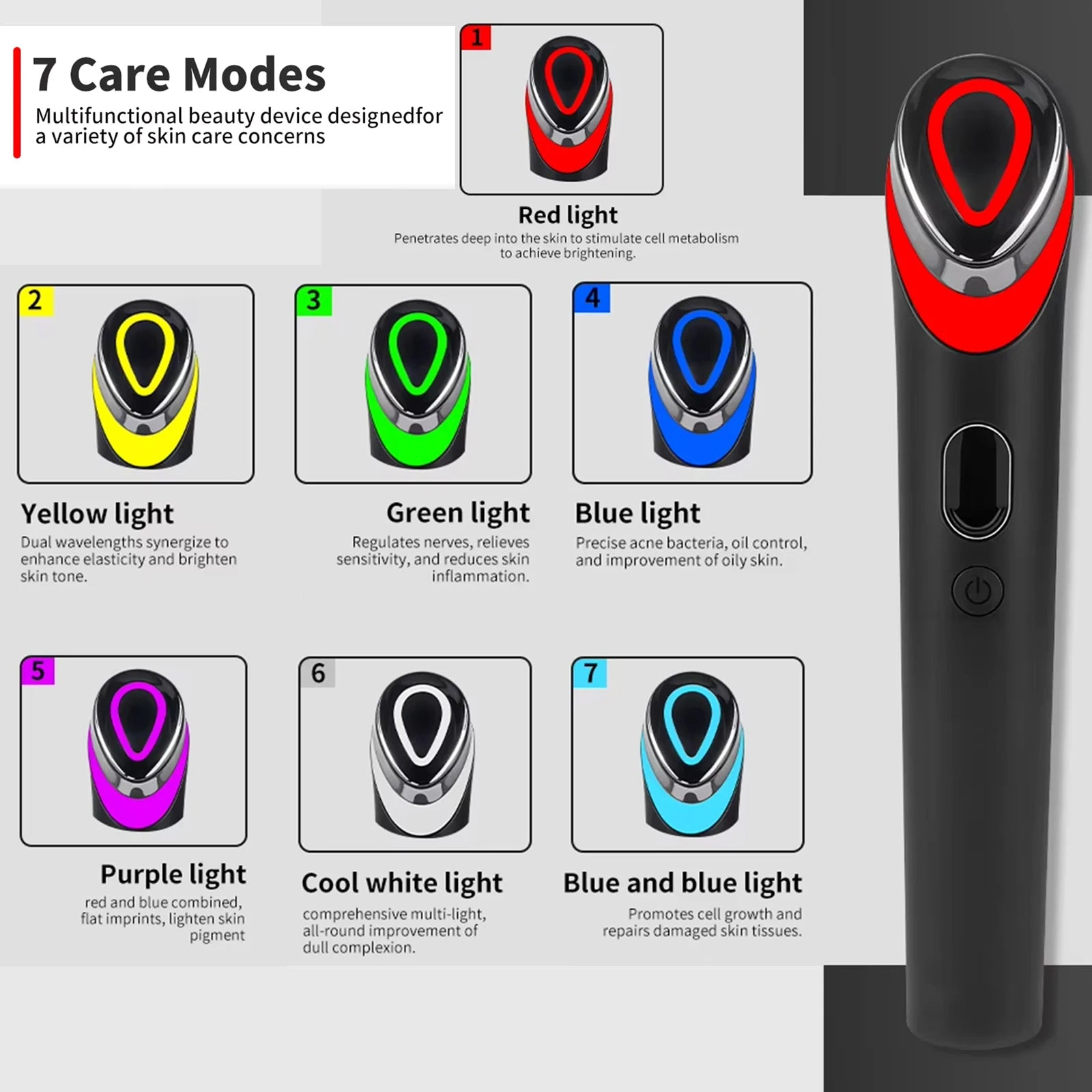 NEW 7 Colors Booster Pro LED Facial Light Therapy, Eye Beauty Wand, Red Light Eye Massager, Skincare and Blue Rejuvenation Tool