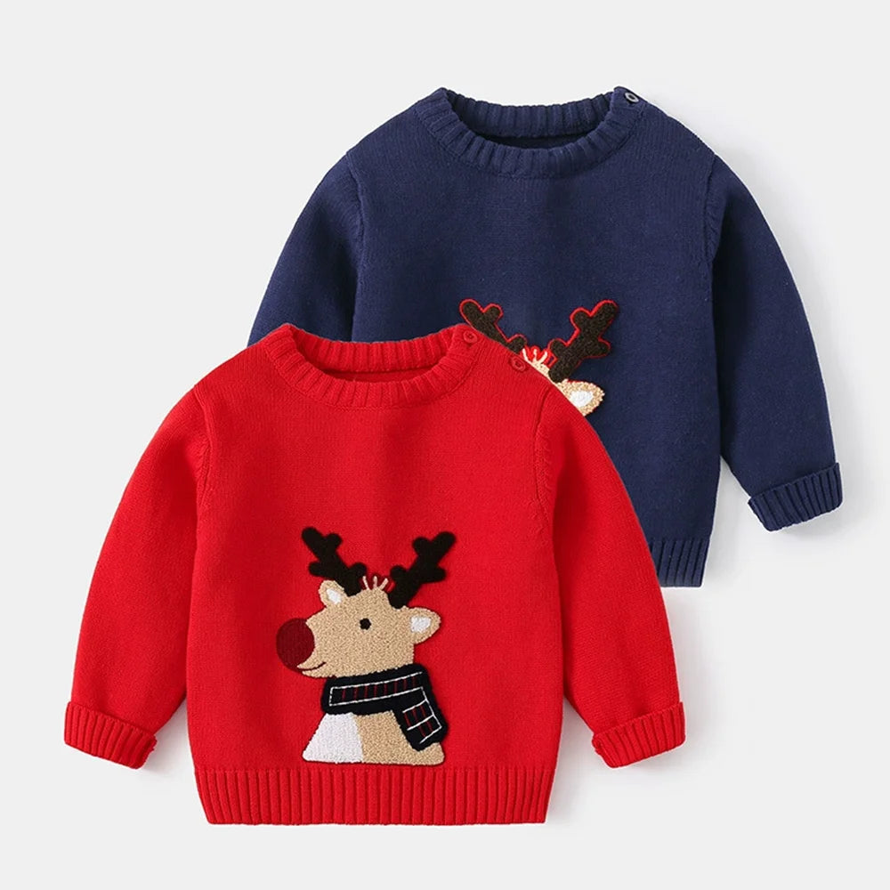 Kids' Christmas Sweater with Reindeer Pattern | Festive Winter Warm Pullover for Boys and Girls