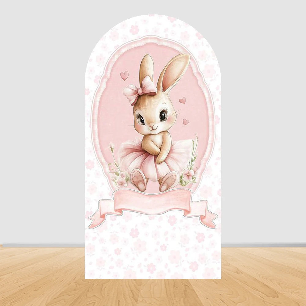 Easter Bunny Rabbit One Birthday Arch Backdrop Cover Pink Dress Floral Bowknot Sweetheart Girl Cake Party Decor Photo Wall